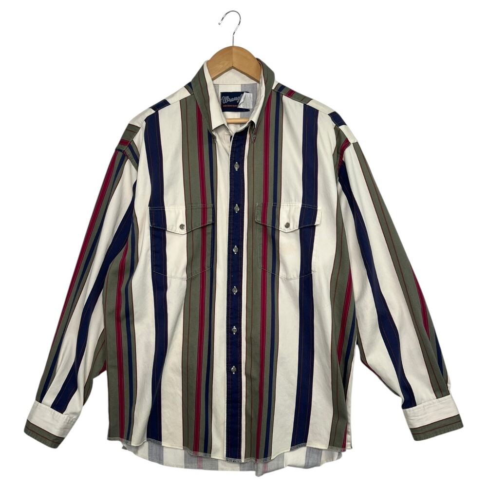 VTG Wrangler Shirt Mens X Large Striped Western Button Rodeo 80s 90s Western USA